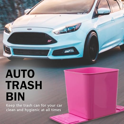 Car Trash Can for Vehicles Leakproof Compact Garbage Bin w/ Stability Flap, Anti-Slip Base, Portable Trash Holder for Cars, Trucks, SUVs, Minivans Compact, Easy to Clean Auto Container Organizer Pink