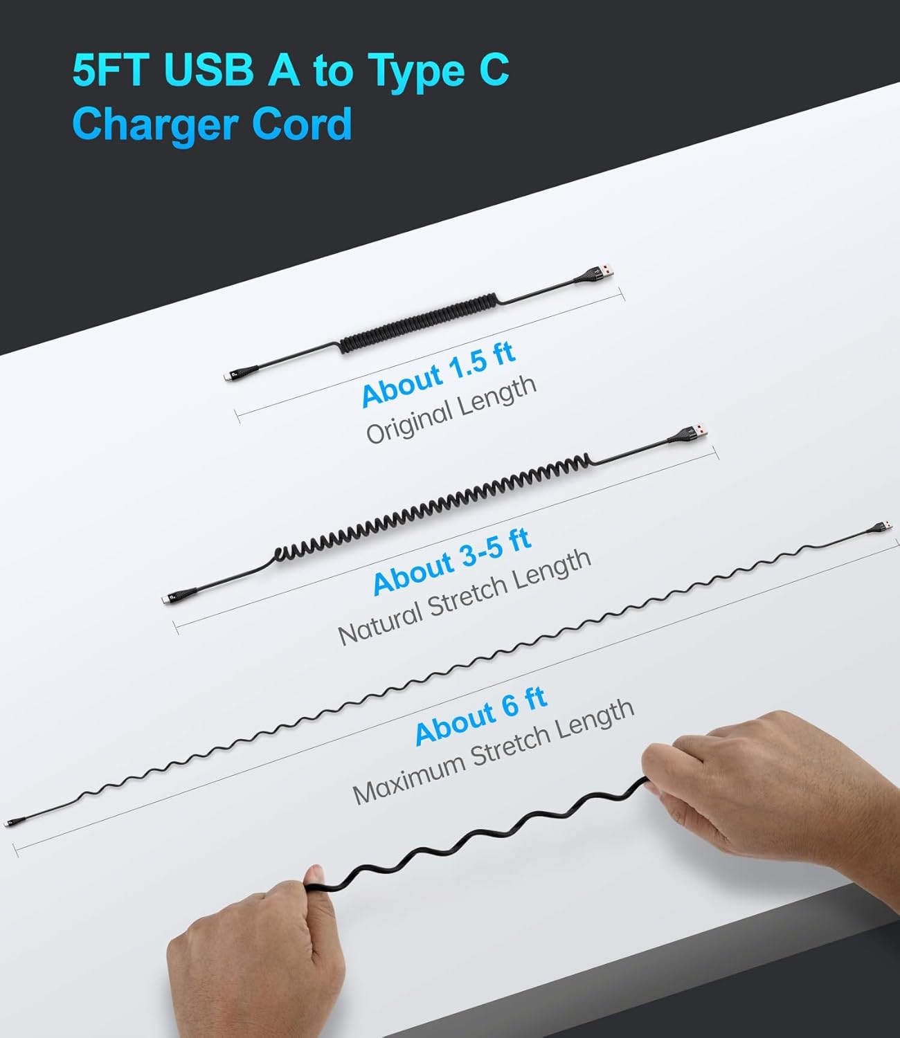 PRAKIE Coiled USB C Cable Fast Charging for Car 3FT/5FT, USB A to USB C Cable, Type C Charge Cord USB-C Charging Cable Compatible with iPhone 16/15/Samsung Galaxy S20 and More USB C Devices-Black