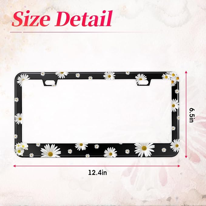 2PCS Daisy License Plate Frame, Beautiful Chrysanthemum License Plate Frame, Personalized Floral Car Accessory Holder for Men and Women