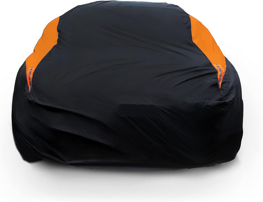 MORNYRAY Waterproof Car Cover All Weather Snowproof UV Protection Windproof Outdoor Full car Cover, Universal Fit for Sedan (Orange, A1-Fit Sedan Length(154-163 inch)
