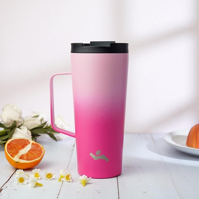 Insulated Tumbler with Handle and Straw, 22 OZ Travel Coffee Mug Stainless Steel Cup Metal Water Bottle,Cherry