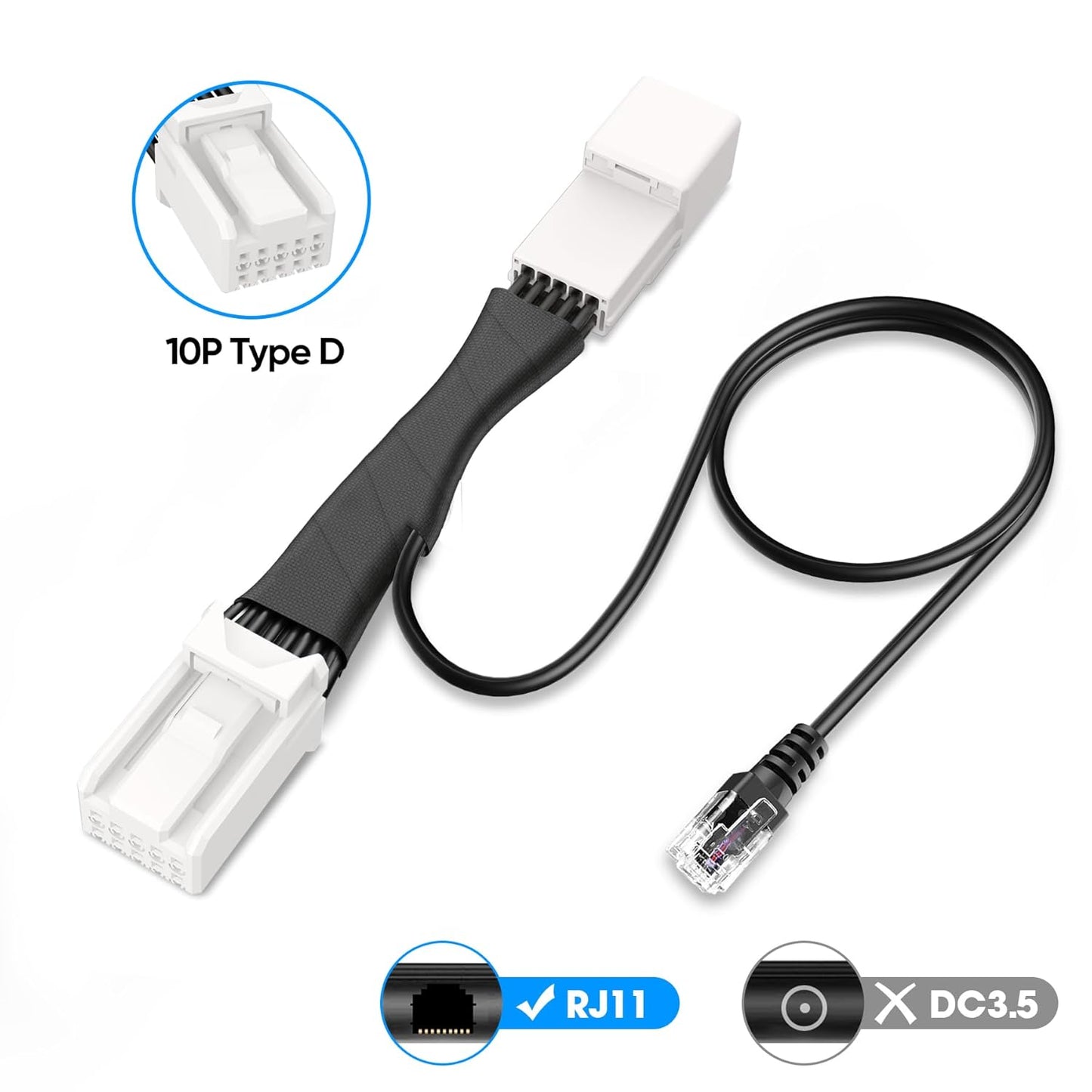 Radar Detector Power Adapter RJ11 Plug (10P Type C) Compatible with Dodge RAM,Charger,Challenger,Grand Cherokee,Chrysler,with Auto-dimming Rearview Mirror,Radar Detector Adapter Cable,Clean Install