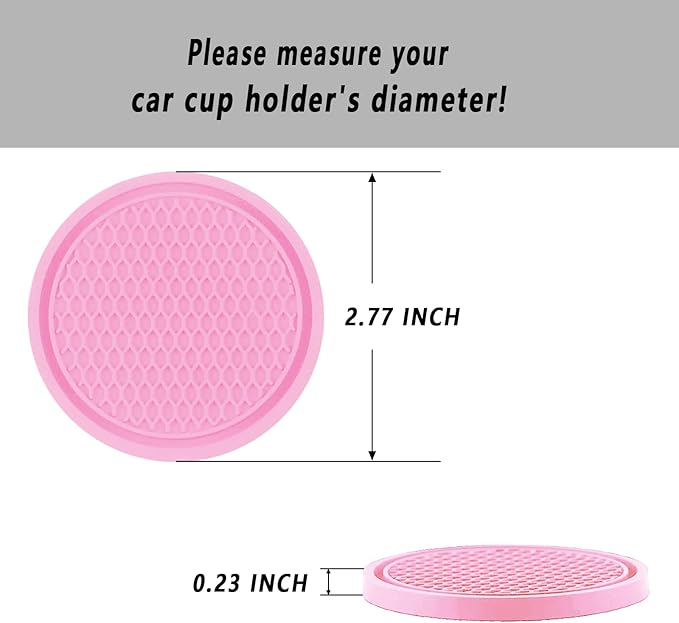 Car Cup Coaster, 4PCS Universal Auto Non-Slip Cup Holder Embedded in Ornaments Silicone Coaster, Car Interior Accessories Sets, Pink