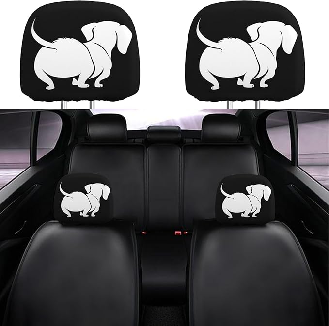 Dujiea 2 Pack Black Dachshund Dog Car Headrest Covers, Universal Soft Car Seat Head Rest Cover Protector, Vehicle Accessories Fabric Headrest Cover for Cars Vans Trucks