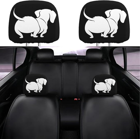 Dujiea 2 Pack Black Dachshund Dog Car Headrest Covers, Universal Soft Car Seat Head Rest Cover Protector, Vehicle Accessories Fabric Headrest Cover for Cars Vans Trucks