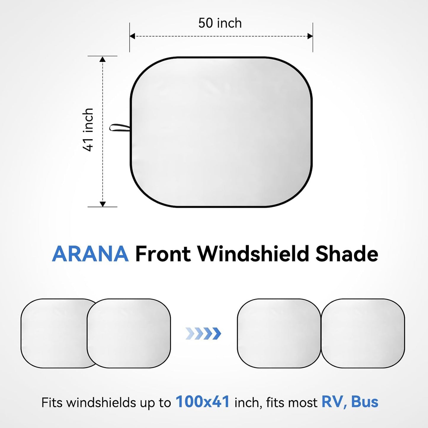 ARANA 2 Piece RV Sun Shade for Windshield, RV Car Windshield Sun Shade Cover Keeps Your Cool Front RVs, Trucks, Motorhomes, Large Bus, Large Side Window, X-Large 50"×42"