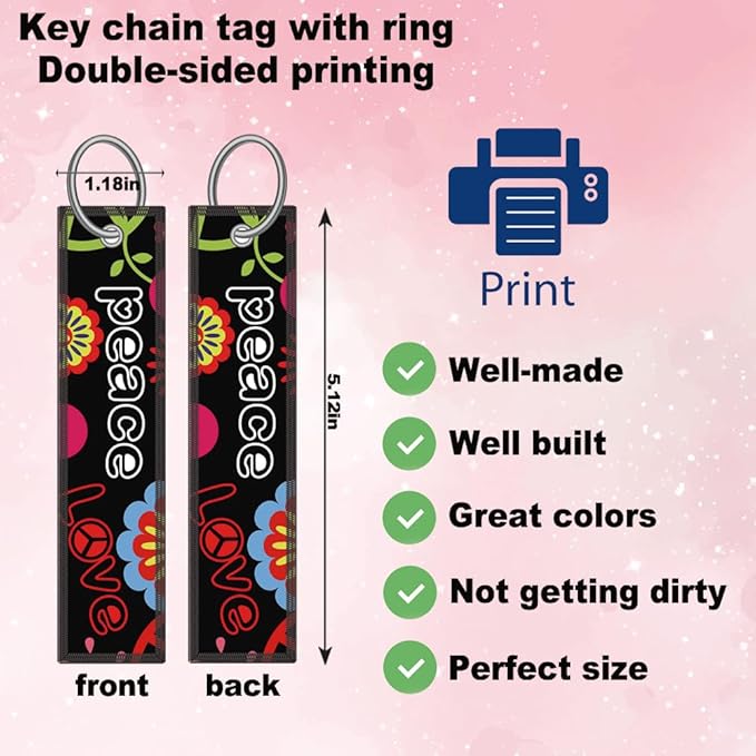 2pcs Hippies Peace Floral License Plate Frame for Women, Funny Love and Peace car Decorative tag Frames Girly, Hippie Peace Flower License Plate Cover Holder for Vehicle with car Keychain tag