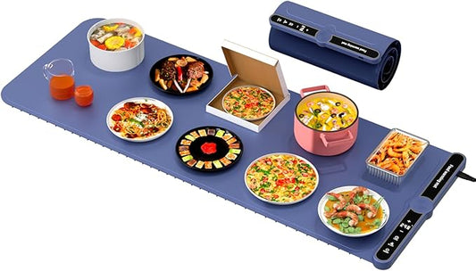 Electric Silicone Food Warmers for Parties Buffet 40”X15” Extra Large Food Warming Mat Keep Food Warm Last 18H Even Heating 104F to 248F with Child Lock Easy Clean/Storage
