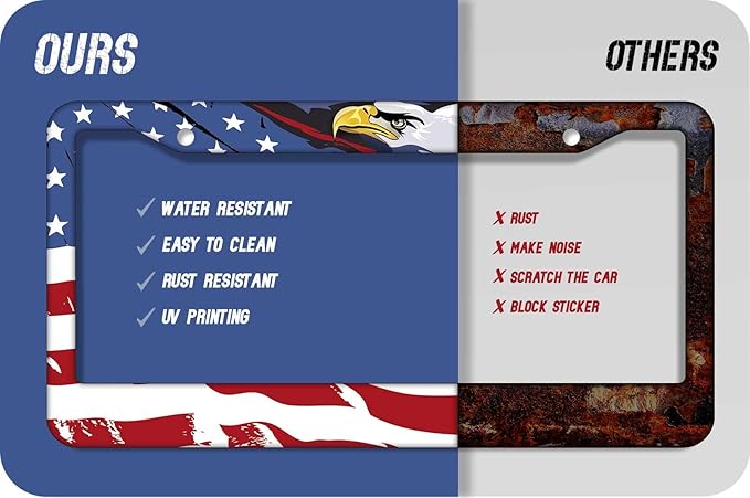 1PCS Eagle & American Flag License Plate Frame Holder - USA Stars and Stripes Auto Universal Aluminum Matte Car Tag Holder Covers with Sticker & Screws for Men