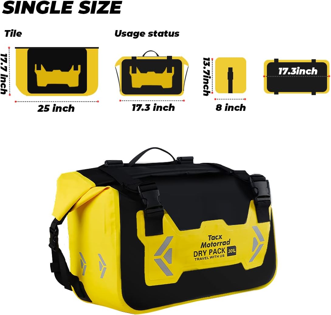 Motorcycle Saddle Bags Tail Bag, 30L Roll-top Waterproof Motor Detachable Side Trunk Bag, Motor Panniers Luggage Bag for Motorcy