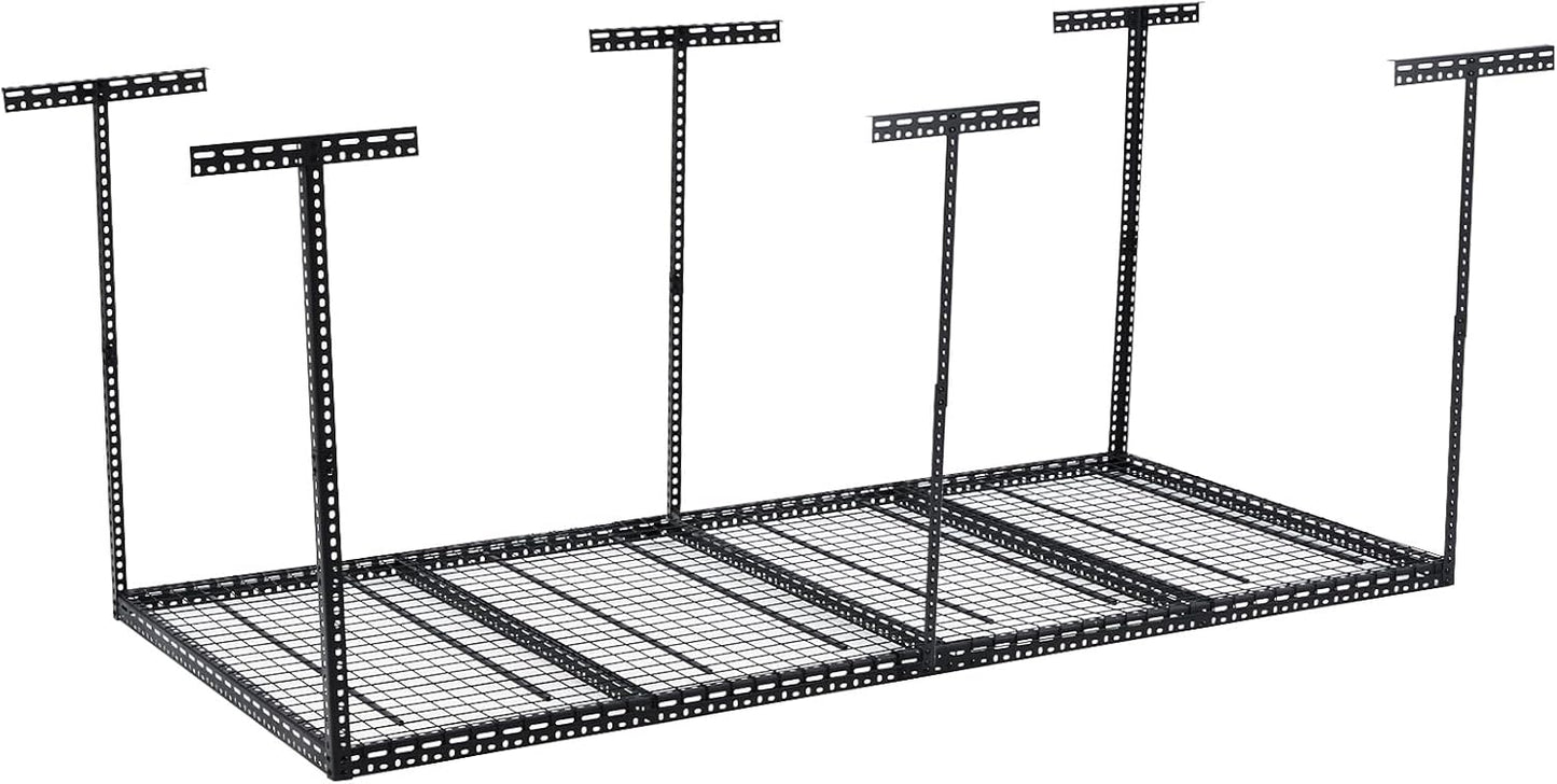 Overhead Garage Storage Rack, Heavy Duty Ceiling Storage Racks for Garage, Adjustable Height, 660LBS Weight Loading,4x8 FT Hanging Organizer Shelving for Warehouse Basement, Black