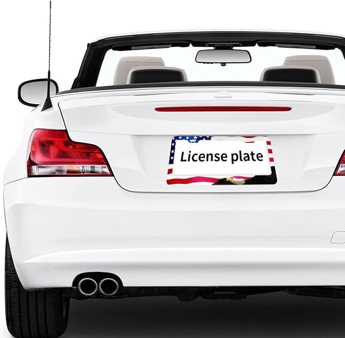 American Flag Eagle Patriotic License Plate Frames Covers Holders US American Waving Flag Eagle Car Tags Frames Holders Stainless Aluminum 2 Pack 4 Holes Decorative 2 Pcs Set for Men Women Vehicle