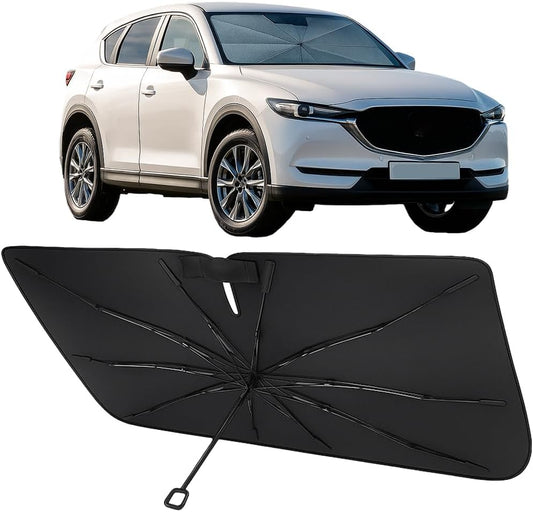 Proadsy Windshield Sun Shade Umbrella for Mazda CX-5 2017-2025 Foldable Car Umbrella Sunshade with Soft TPU Handle Spring Structure Crystal Cooling Material Protect Car from Rays & Heat