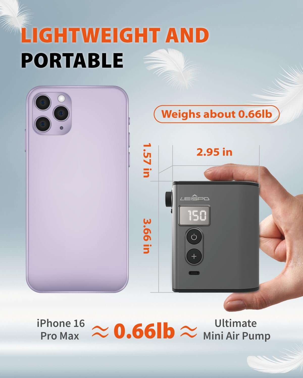 TMP1 Mini Bike Tire Pump, 150PSI Electric Air Pump with Gauge, Fast Inflate Bicycle Pump, Presta & Schrader Valve, Portable Air Pump for Road Bikes, Mountain Bike,E-Bike,Motorcycle,Sports Balls