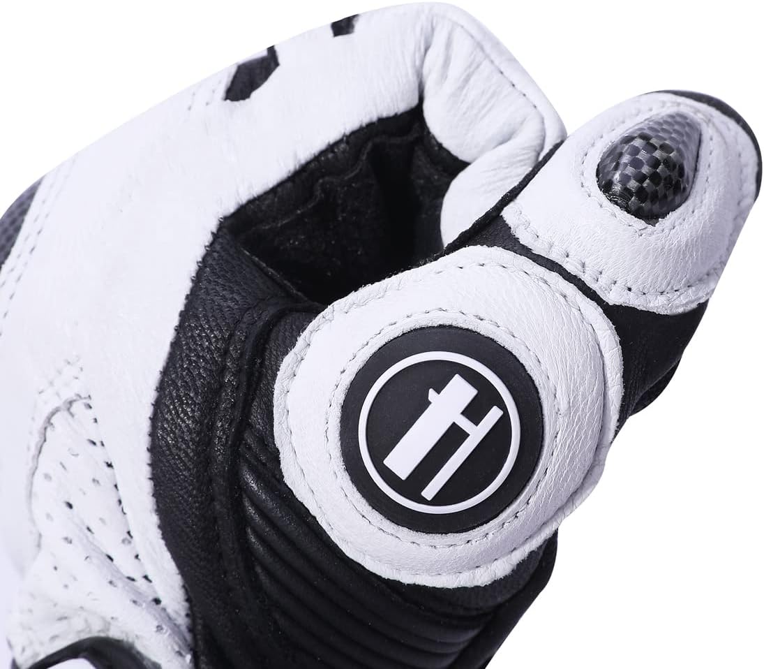 Harssidanzar Leather Motorcycle Gloves for Men and Women,Powersports Carbon Fiber Knuckle Protection Motorbike Gloves KM045