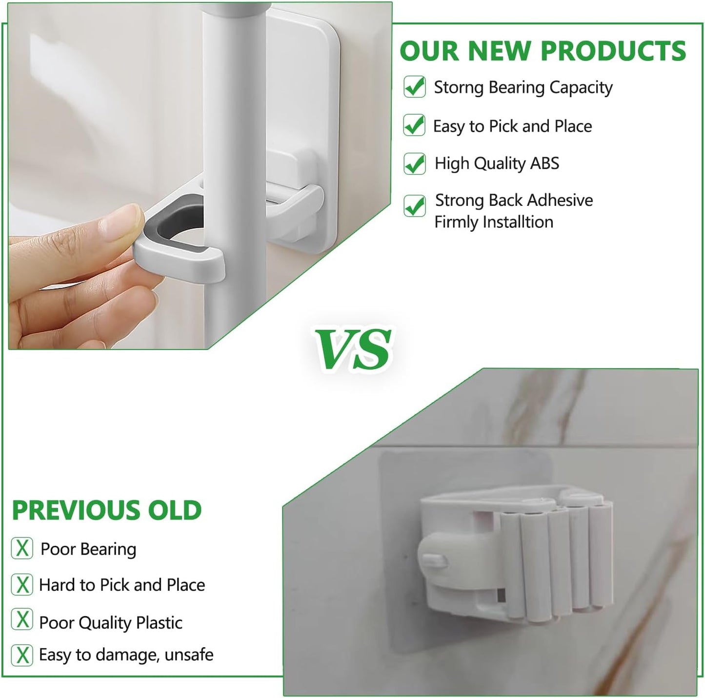 3pack Broom and Mop Holder Wall Mount No Drill Mop and Broom Gripper Mop Handle Hanger Household Cleaning Organizer, Holds up to 6 lb