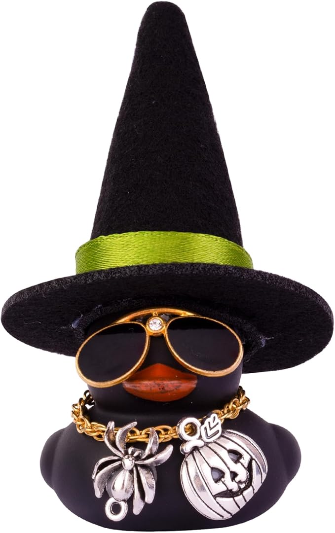 Halloween Car Rubber Duck, Duck Car Dashboard Decorations with Mini Witch Hat Sunglasses Necklace Halloween Accessories for Halloween Themed Gifts(W24)