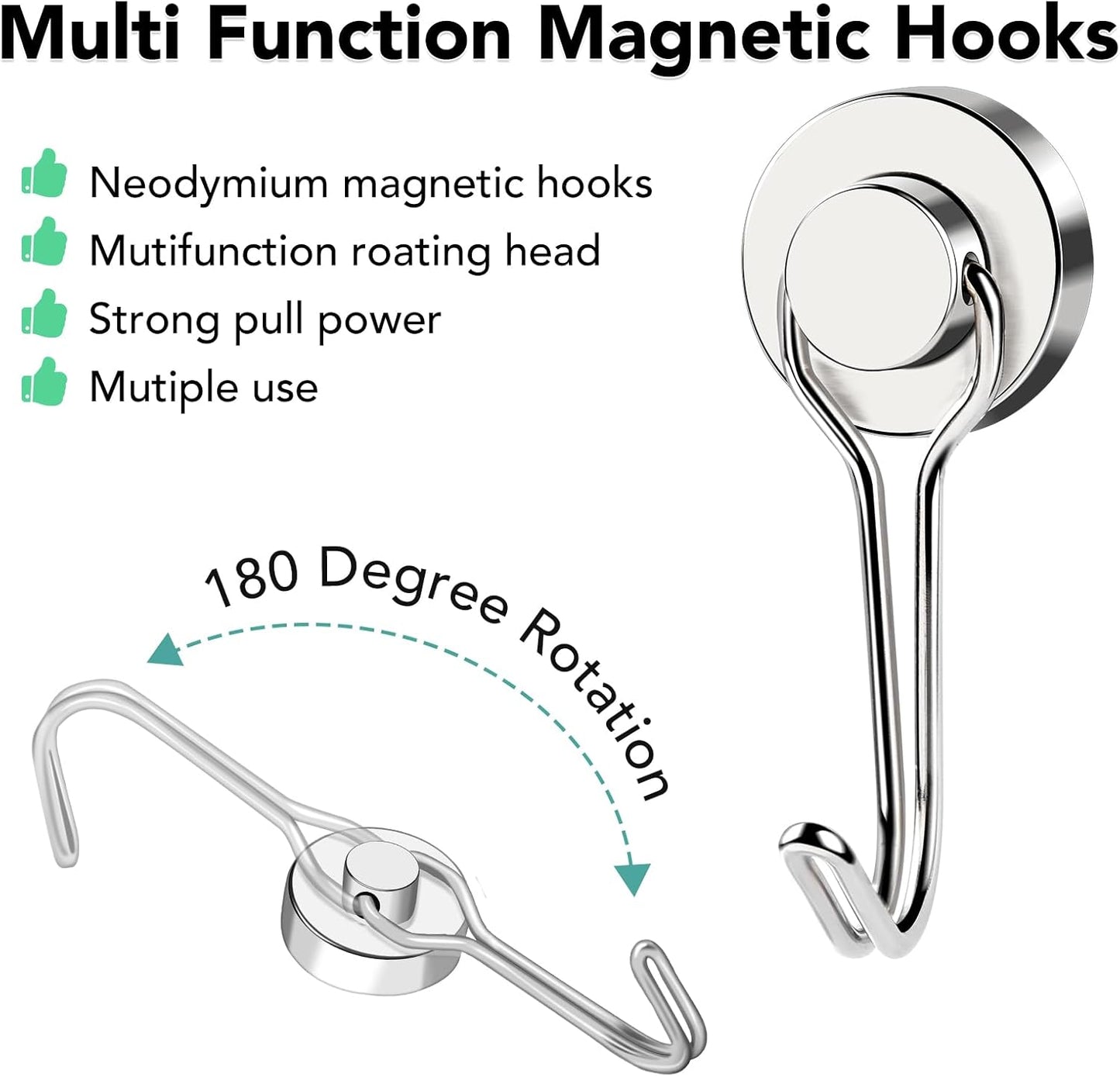 MIKEDE Magnetic Hooks, 40LBS Strong Neodymium Magnetic Hooks Heavy Duty, Swivel Swing Magnets with Hooks for Cruise, Hanging, Magnetic Refrigerator Hooks for Grill, Locker - 28 Pack