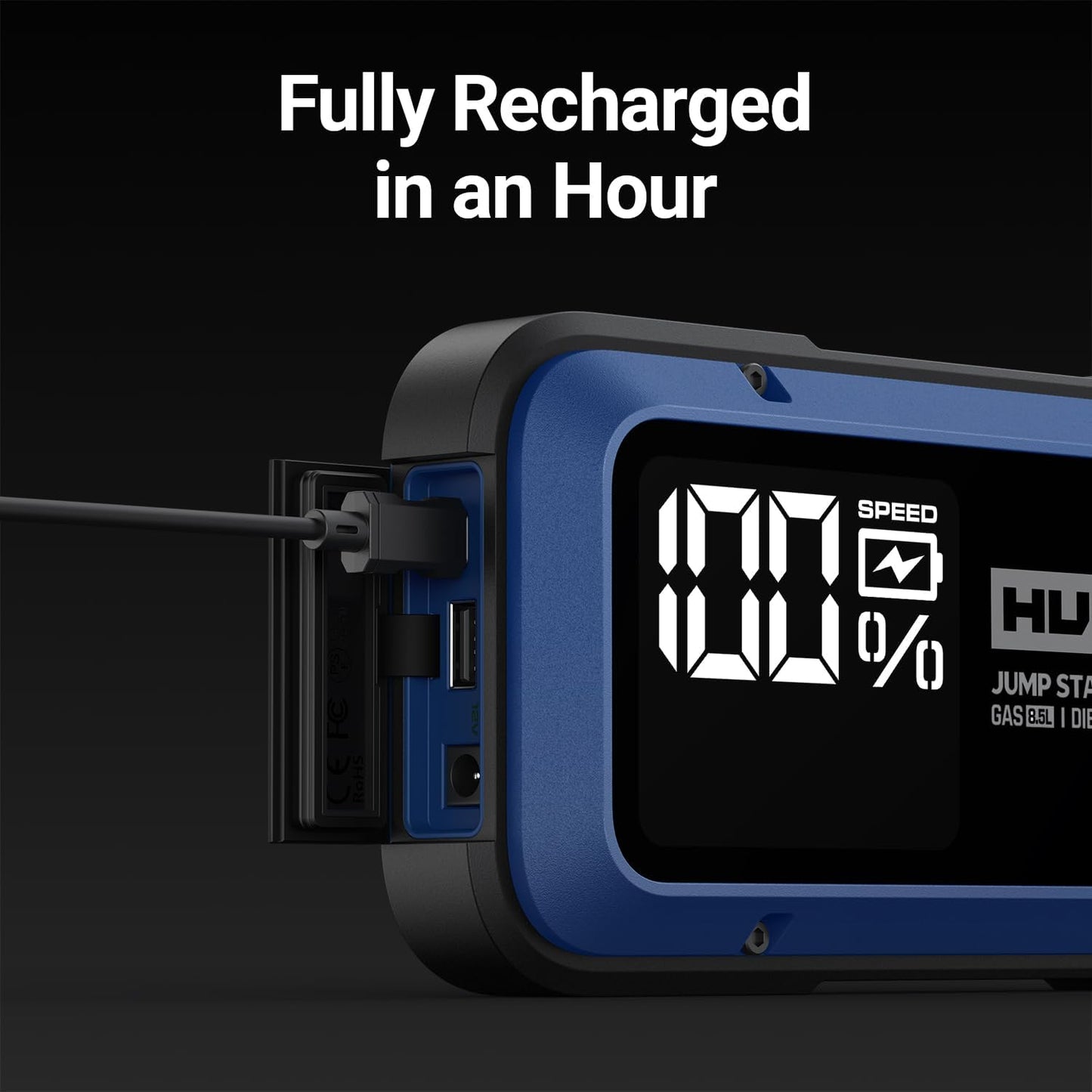 Hulkman Alpha85,Cobalt Blue, 2000A 74Wh Smart Jump Starter, 12V Portable Car Battery Booster with 3.3" Display, USB-C Power Pack,Includes 65W Wall Charger,Jumper Cables for up to 8.5L Gas/6.0L Diesel