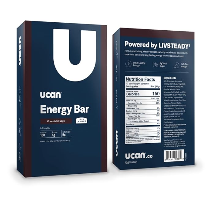 UCAN Energy Snack Bars, Chocolate Fudge, All Natural, Low Sugar, Non-GMO, Gluten-Free, Keto-Friendly (12 Pack, 1.4 Ounces)