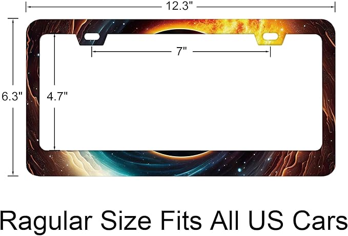 Black Hole with Burning Rim in Outer Space Pattern Decorative License Plate Frames, Rust-Proof Stainless Steel License Plate Cover Fits Standard U.S. Vehicles for Men Women 12.3 X 6.3 Inch -DATANSEN