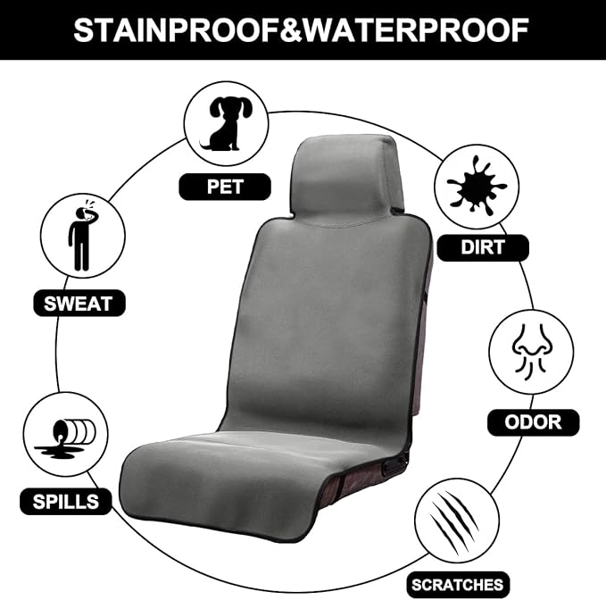 Waterproof Seat Cover, 2pcs Upgraded Sweat Carseat Protector, Perfect for Universal Anti-Slip Car Truck SUV Seat, Ideal for Surfing Yoga Gym Workout, Grey