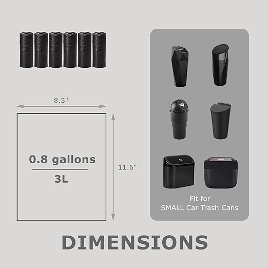 Ginsco 0.8 Gallons Disposable Trash Bags for Mini Car Trash Can, Portable Small Car Garbage Bags, Cars Accessories, Mini Trash Bags, Plastic Trash Bag for Cars/Home/Office (4 Rolls/60 Counts) Black