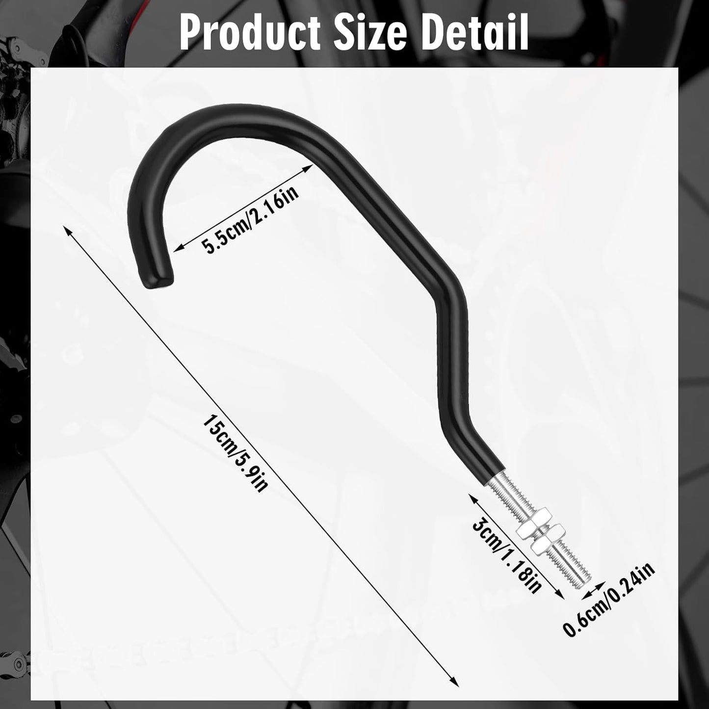 Shimeyao 8 Pcs Machine Thread Bicycle Storage Hook with Nut Heavy Duty Bike Hooks M10 x 1.5 Machine Threading Hook Rubber Coated Bicycle Hanger for Hanging Large Mountain Bike Tire (2.17 Inch,Black)