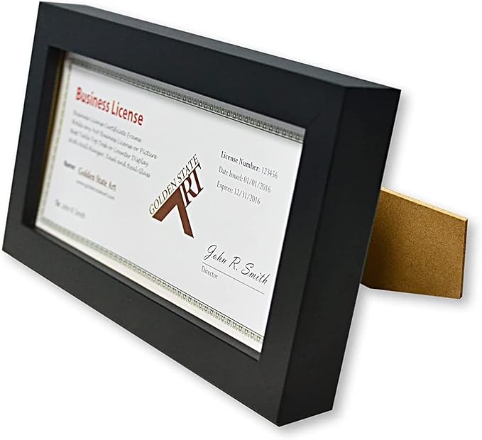 Golden State Art, Wood Frame for 4x9 Business License Certificate with Real Glass & Table-Top Display, Black, 2 Pack