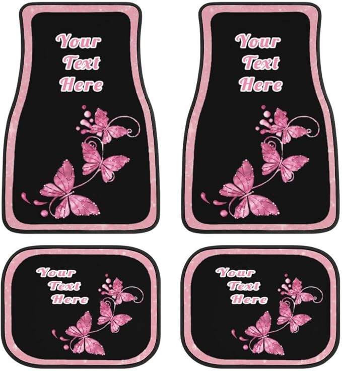 Pink Butterfly Car Floor Mats Car Mats for Women 4 Pieces Custom Universal Car Floor Mats Personalized Car Mats Text Auto Interior All Weather Protection for Car SUV Truck Van Gift