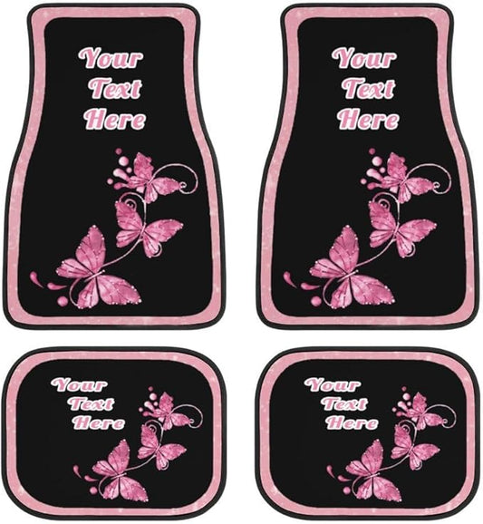 Pink Butterfly Car Floor Mats Car Mats for Women 4 Pieces Custom Universal Car Floor Mats Personalized Car Mats Text Auto Interior All Weather Protection for Car SUV Truck Van Gift