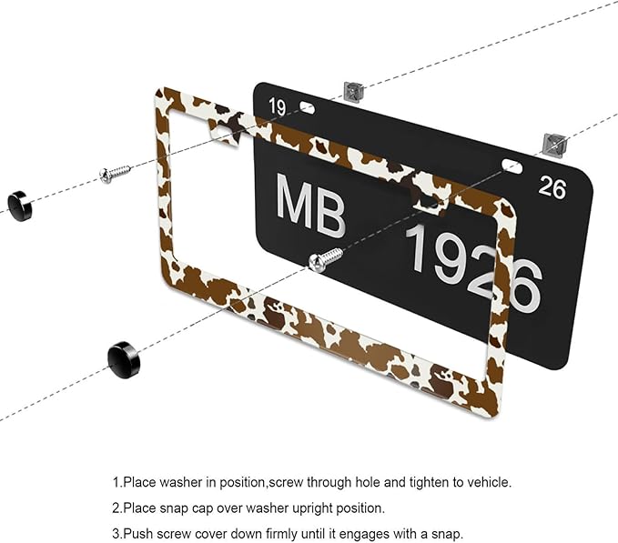 Brown Cow Print License Plate Frame Funny Animal Spots License Plate Frames Aluminum Car Accessories Cover with 2 Holes and Screws 12 x 6 Inch for Front Rear Car Plate Decor for Women Men