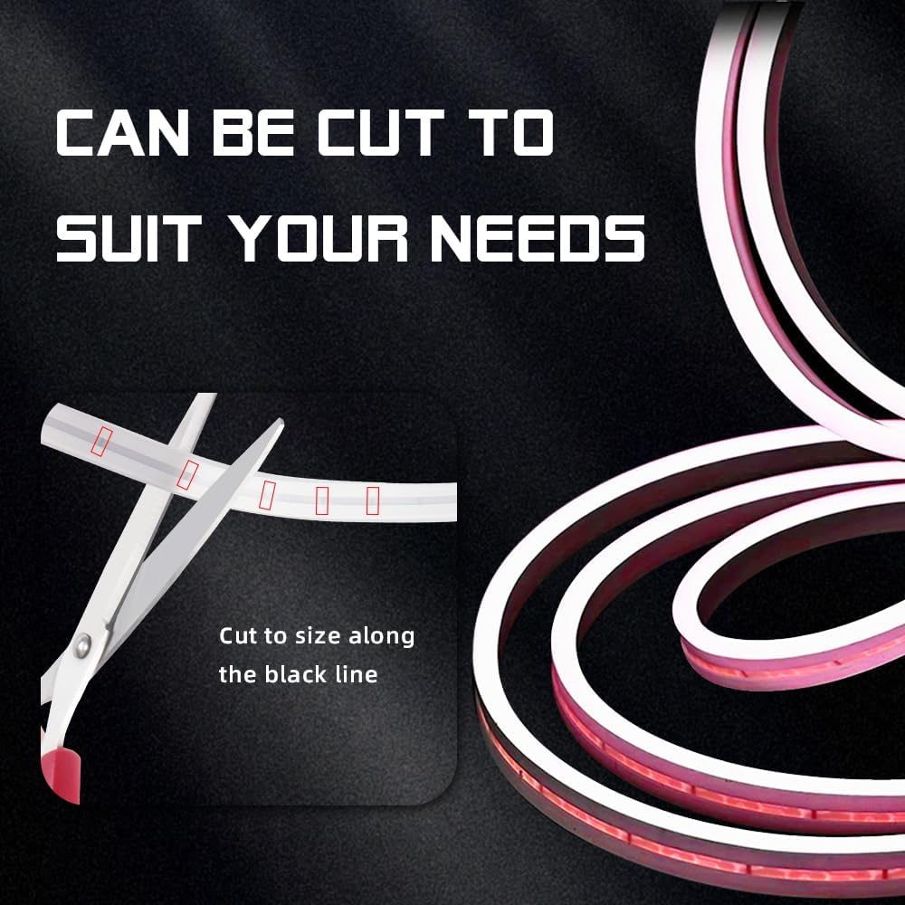 Car LED Strip Light For Trunk, 79Inch IP67 Silicone Waterproof Neon Light Strip Embedded, Flexible Cutting Universal Auto Interior Lights(Red)