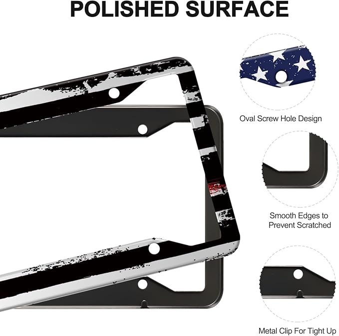American Flag License Plate Frames Holder,Aluminum Novelty Decorative License Plate Protector with Screws for Men/Women,Car Decoration Accessories,2pcs-Blue Black American Flag
