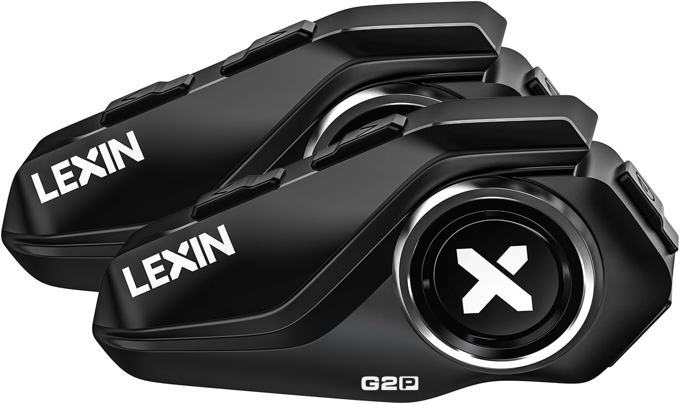 LEXIN G2P Motorcycle Helmet Bluetooth Headset, Group Intercom Communication Systems, FM Radio/ 6 Shells/Universal Pairing/Private Talk/Noise Cancellation, Fit for Snowmobile/ATV, 2 Pack