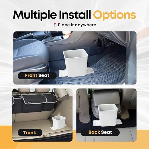 Car Trash Can 2L with Stability Wings & Velcro for Extra Stability ??Magic Strip & Clip for Fabric & Rubber Mats ??Durable Plastic, Easy Pull Trash Bags Included ??White
