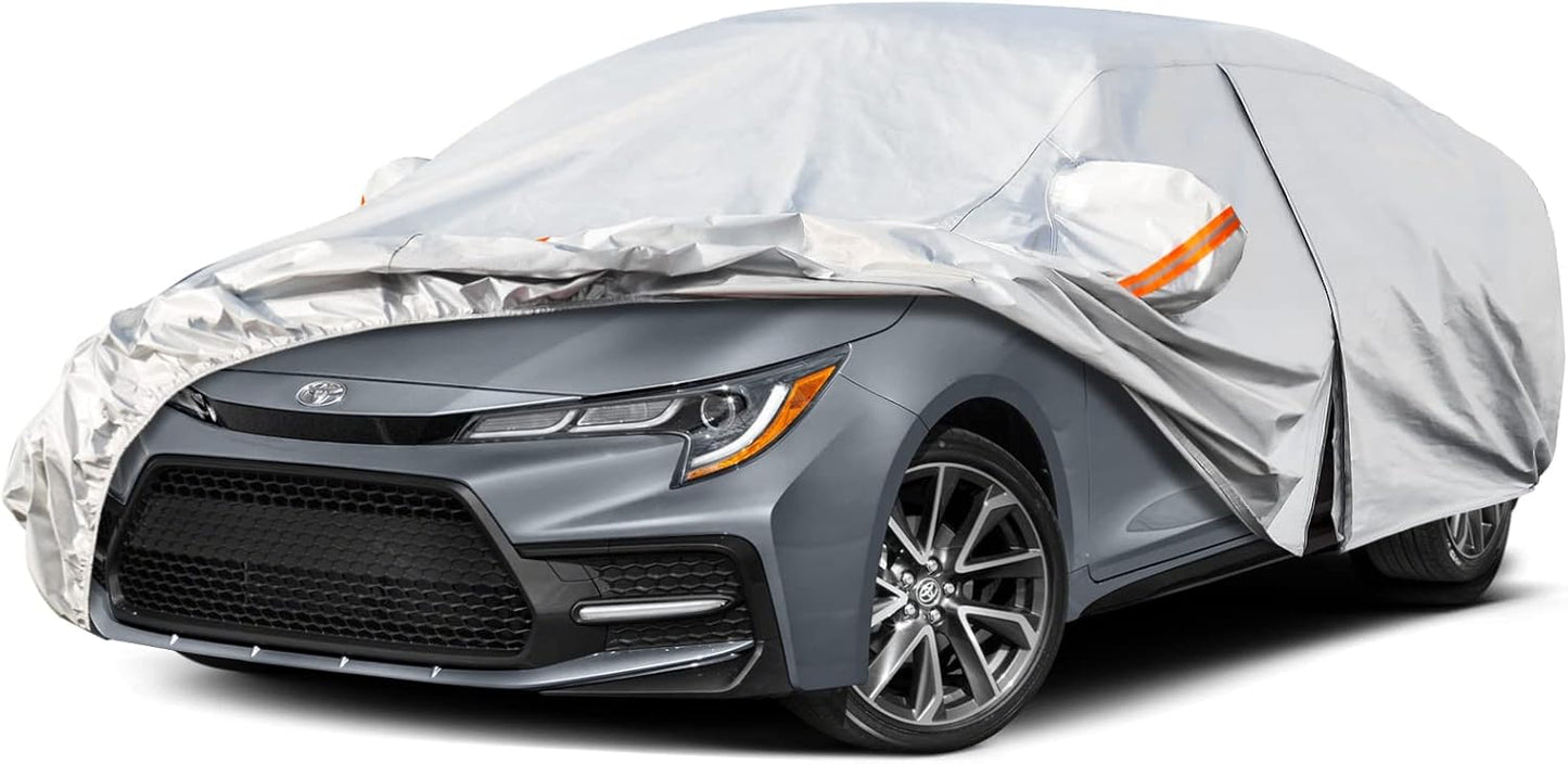 Kayme 6 Layers Car Cover Custom Fit for Toyota Corolla Sedan (2000-2025) Waterproof All Weather for Automobiles, Outdoor Full Cover Rain Sun UV Protection with Zipper Cotton/Silver