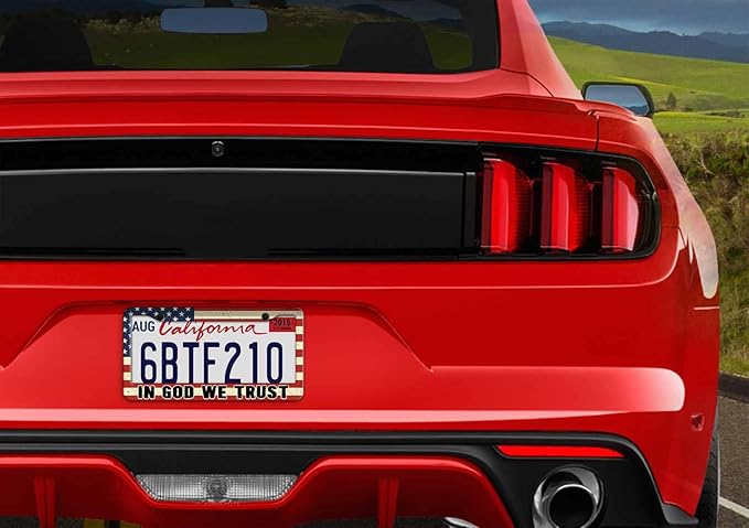 1PCS American Flag License Plate Frame Holder - USA Stars and Stripes Auto Universal Aluminum Matte Car Tag Holder Covers with Sticker & Screws for Men (A-IGWT, 1 PCS)