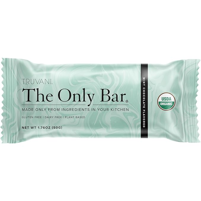 Truvani Plant Based Snack Bars | Chocolate Mint 1 Pack | 7g Protein | USDA Organic and Vegan | The Only Bar | Dairy, Soy, and Gluten Free | Individually Wrapped