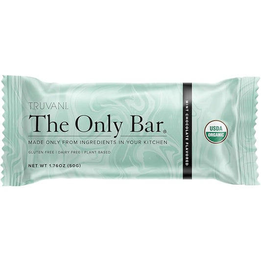 Truvani Plant Based Snack Bars | Chocolate Mint 1 Pack | 7g Protein | USDA Organic and Vegan | The Only Bar | Dairy, Soy, and Gluten Free | Individually Wrapped