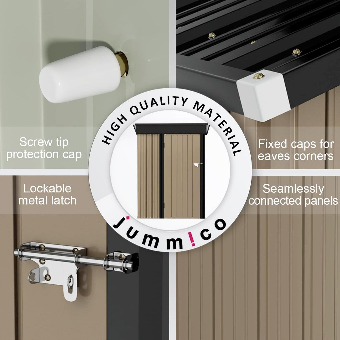 JUMMICO Metal Outdoor Storage Shed 5 x 3 FT Metal Shed with Lockable Door,Waterproof Garden Tool Shed Storage House for Backyard Patio Lawn, Brown