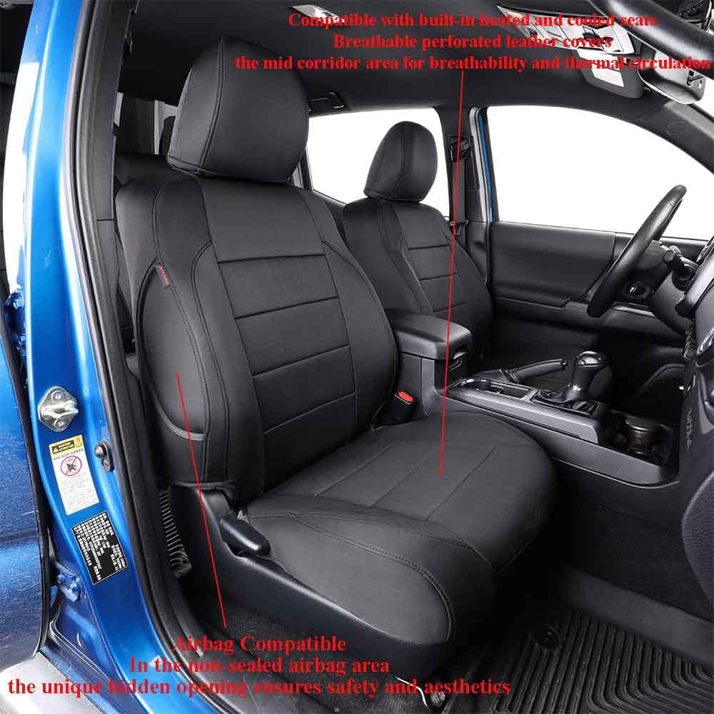 EKR Custom Fit Tacoma Front Car Seat Covers for Select Toyota Tacoma 2016 2017 2018 2019 2020 2021 2022 2023 Double Cab/Access Cab -Front Row Only, Neoprene (Black)