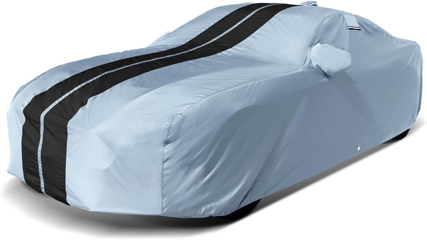 iCarCover Custom Car Cover for Pontiac GTO (2004-2006) Waterproof All-Weather Rain Snow UV Sun Protector Full Exterior Indoor Outdoor Car Cover (Stripe - Gray/Black)