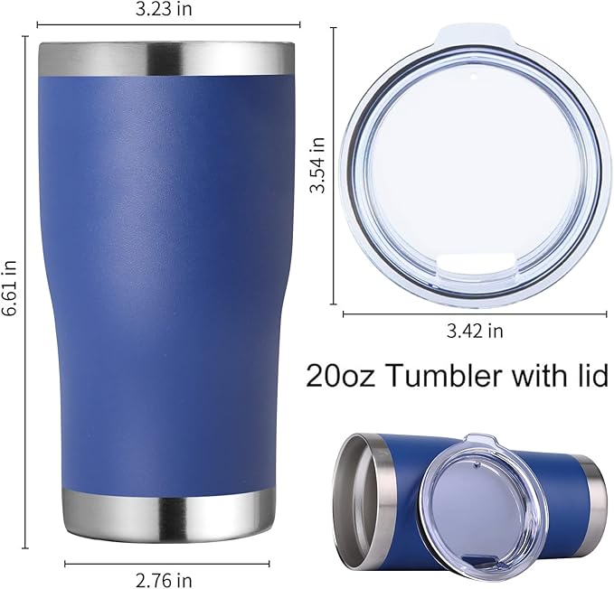 DOMICARE 20oz Tumbler with Lid Stainless Steel Tumblers Bulk, Double Wall Vacuum Insulated Coffee Travel Mug Powder Coated Tumbler, 4 Count (Pack of 1) Dark Blue