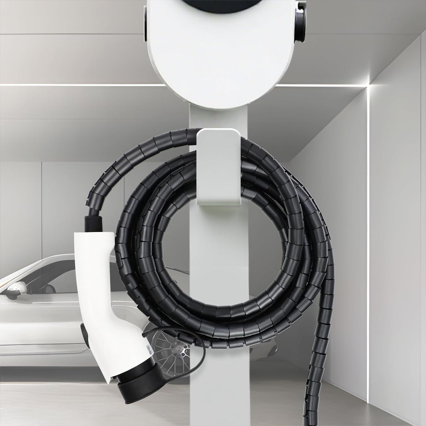 Spiral Cable Wrap, 26FT EV Charger Cord Protector Sleeve - Flexible Wire Loom Cover for Electric Vehicle Charging Cable, Prevents Door Squash, Pet Chew, Tripping & Tangles, Garage Outdoor Use