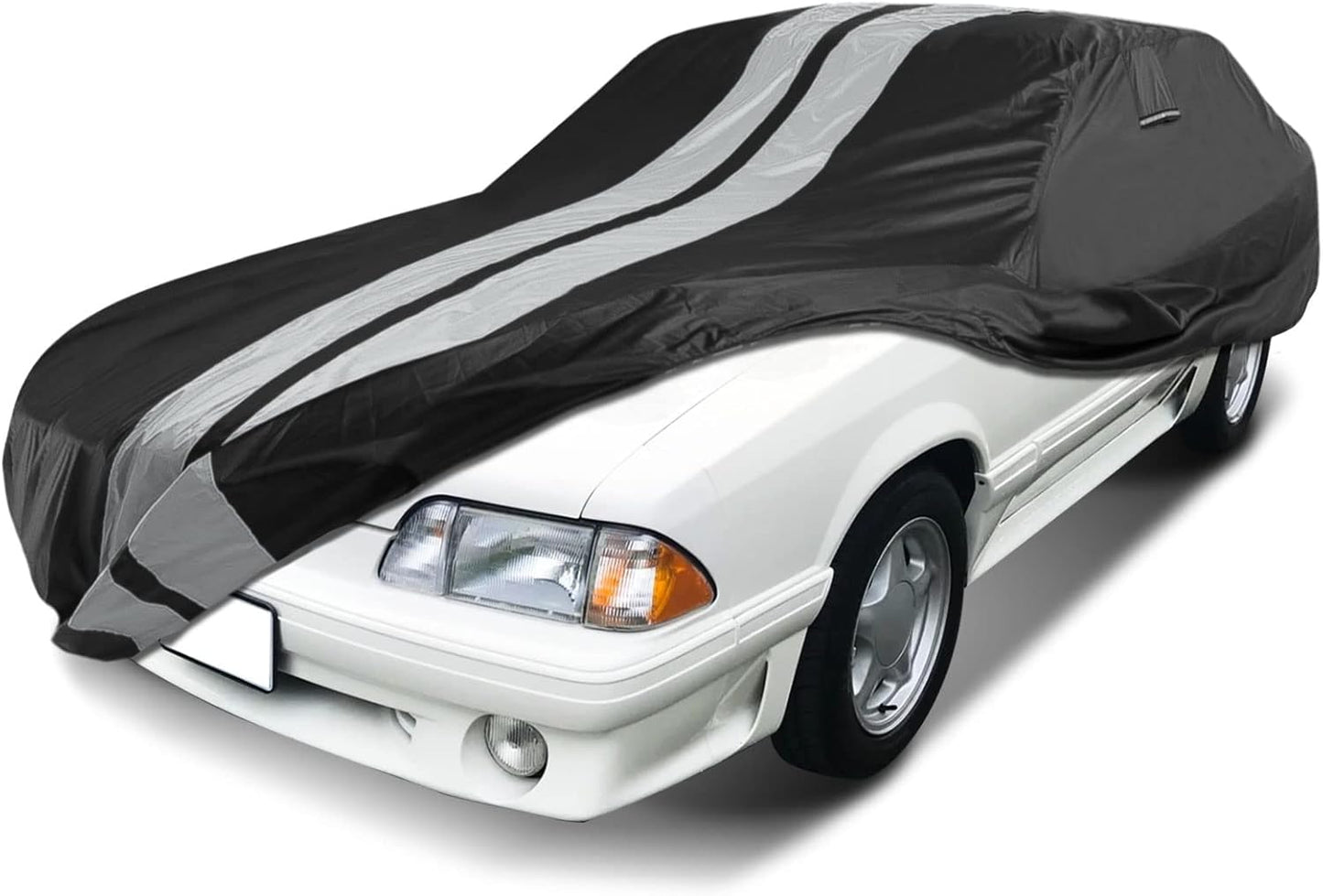 iCarCover Custom Car Cover for 1979-2004 Ford Mustang LX, GT Waterproof All Weather Rain Snow UV Sun Protector Full Exterior Indoor Outdoor Car Cover (Stripe - Black/Gray)