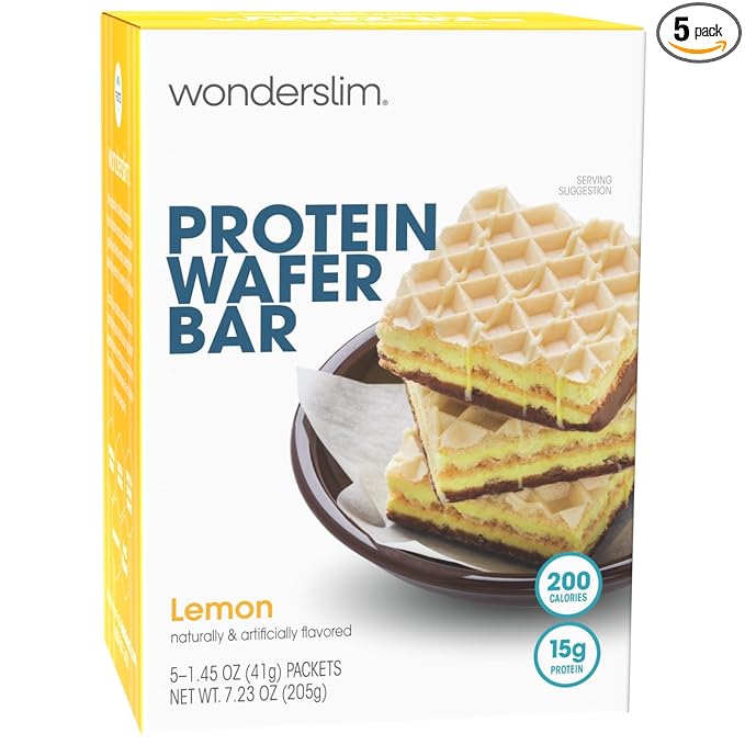WonderSlim Protein Wafer Snack Bar, Lemon, 200 Calories, 15g Protein, 0mg Cholesterol (5ct)