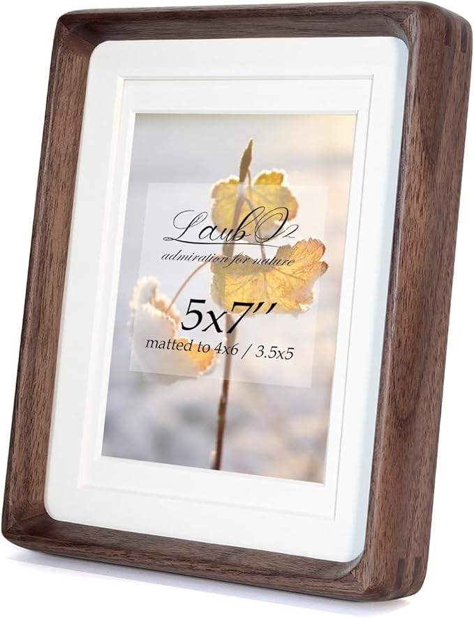 5x7 Wooden Picture Frame with Mat - Natural American Black Walnut Wood Photo Frame Matted to 4x6 & 3.5x5 | Tabletop & Wall | Brown