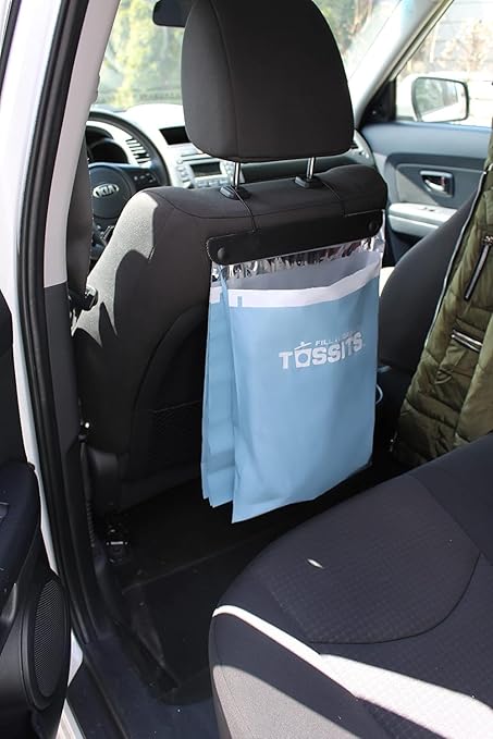 Tossits Recycled Disposable Car Trash Bags ??Leakproof, Smell Proof Hanging Garbage Bags for Car, Truck, SUV, RV & Vehicle ??Blue, 21 Count Disposable Automotive Trash Bags