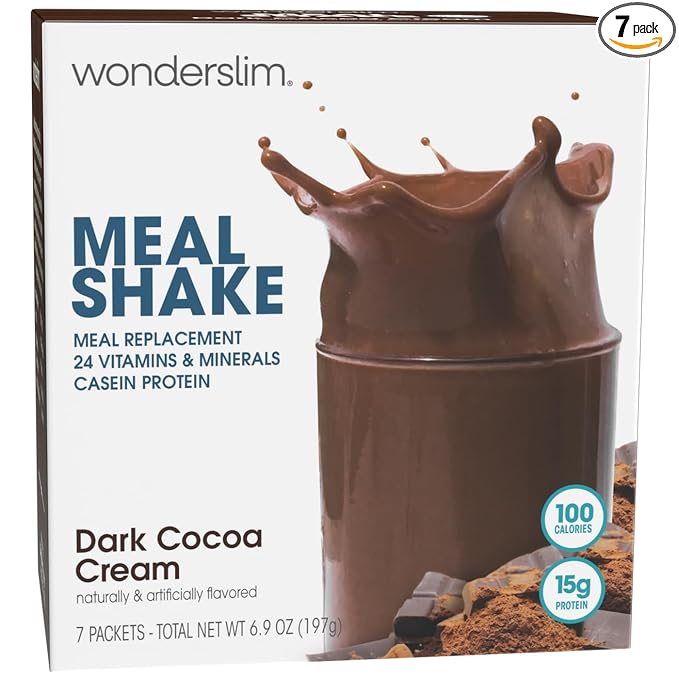 WonderSlim Meal Replacement Shake, Dark Cocoa Cream, 15g Protein, 24 Vitamins & Minerals, Gluten Free, Low Carb (7ct)